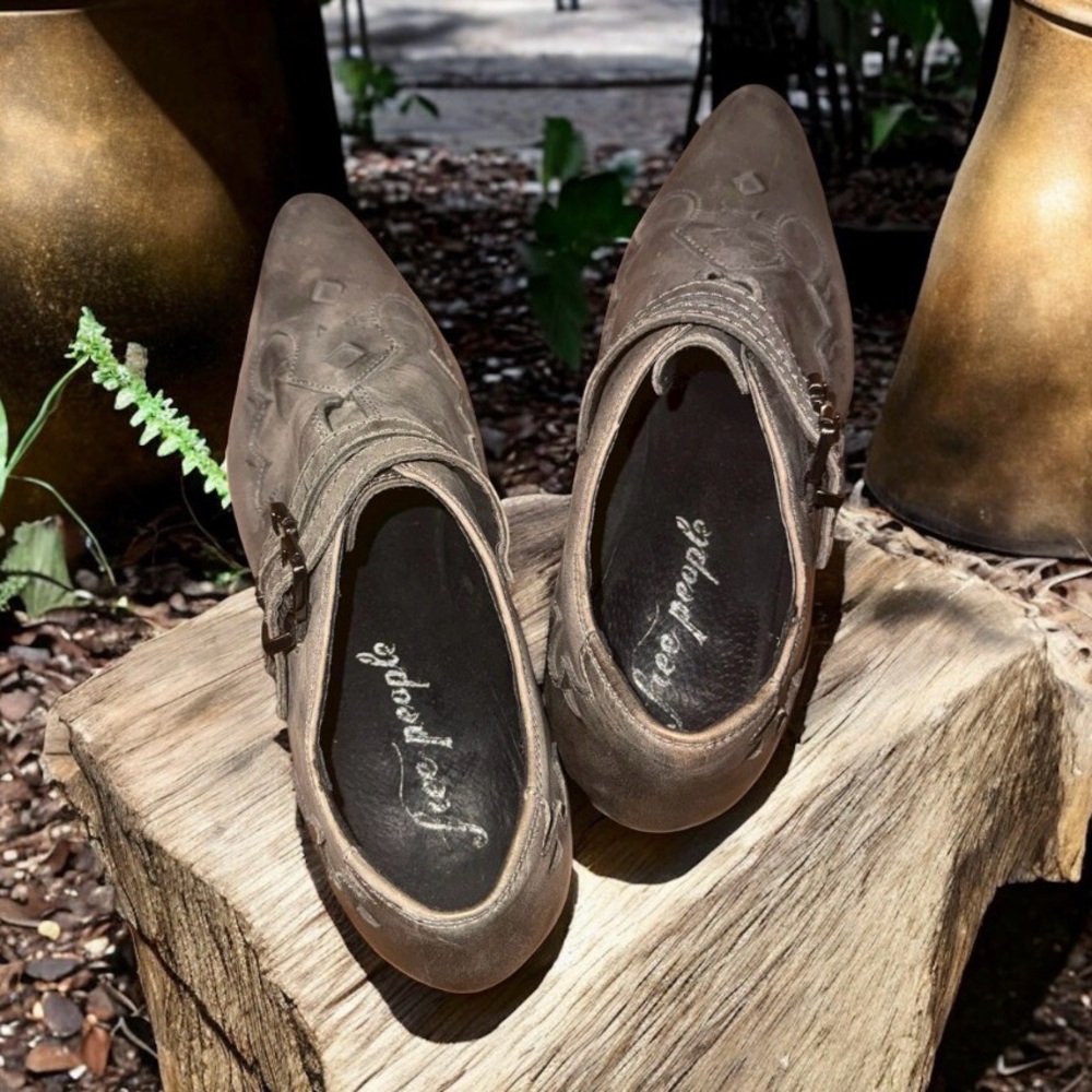 Free People Grey Embroidered Flats